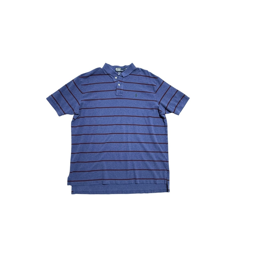 Polo Ralph Lauren Polo Shirt Mens 2XL Blue Striped Cotton Pony Logo Short Sleeve